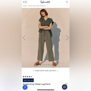 Splendid Angie Crop Wide Leg Pants S Small Soft Vintage Olive Branch